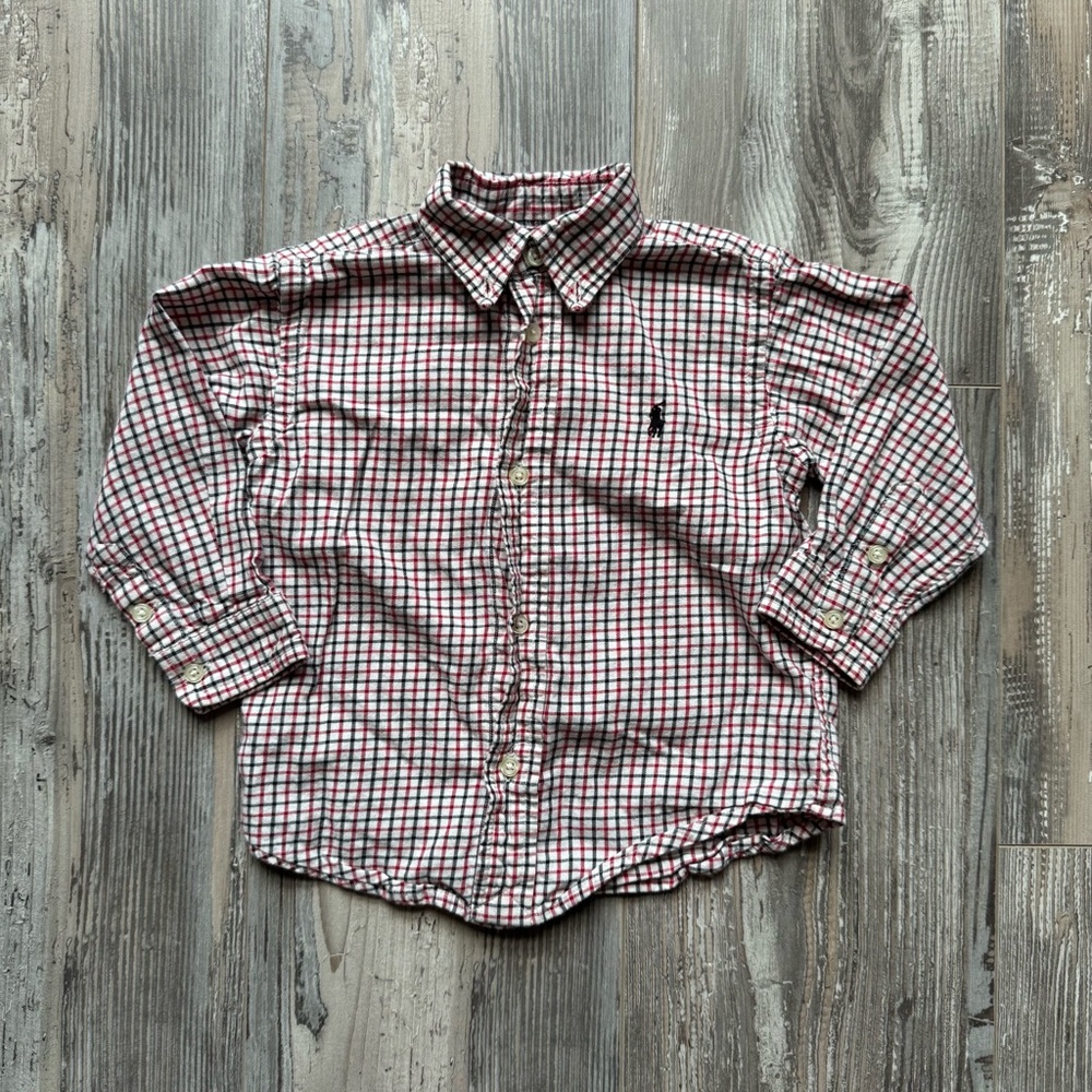 Ralph Lauren Kids Plaid Long Sleeve Button Down Collared Shirt Red Black White